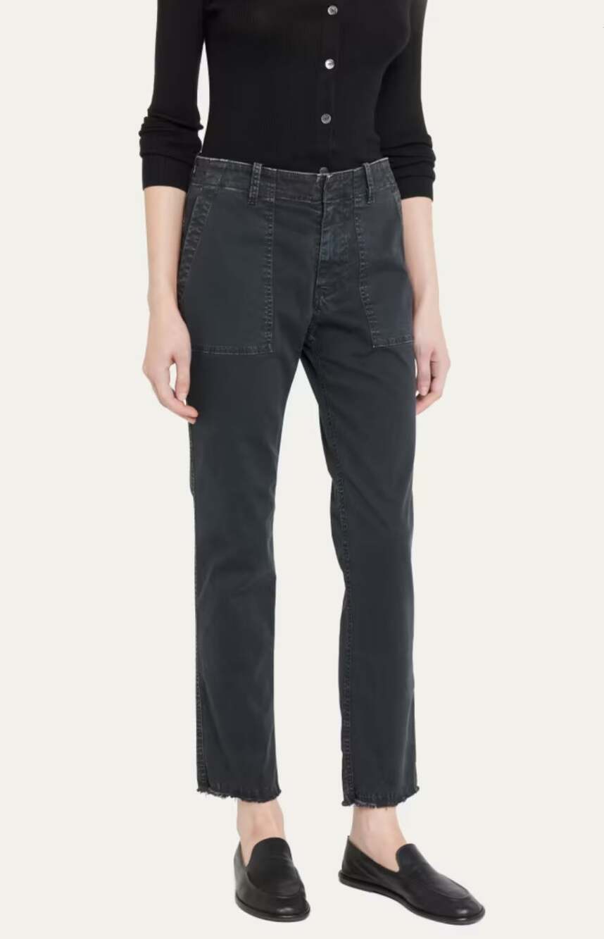 Nili Lotan Jenna Cropped Raw-Edge Pants carbon Gray Sz 0 Quiet Luxury Old Money